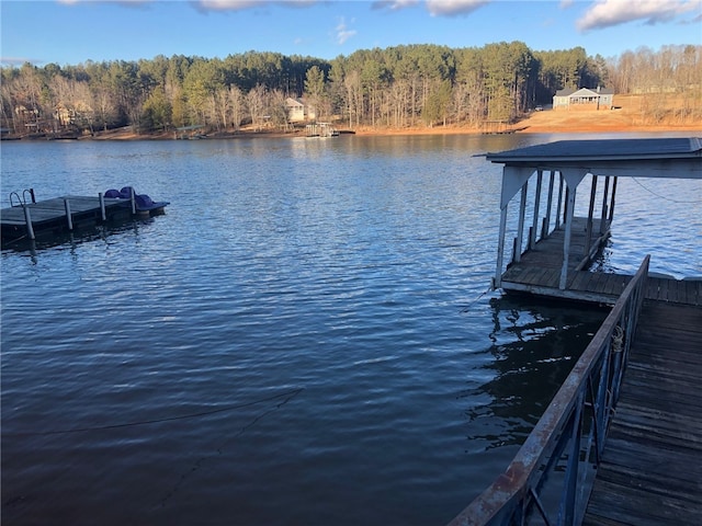 view of dock with a water view