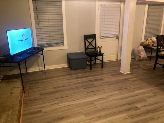 living area with hardwood / wood-style floors