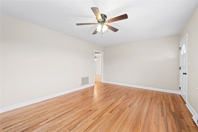 spare room featuring ceiling fan and light hardwood / wood-style floors