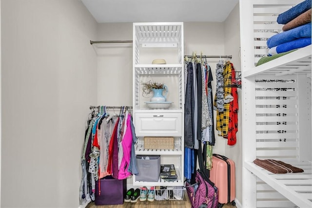 spacious closet featuring hardwood / wood-style flooring