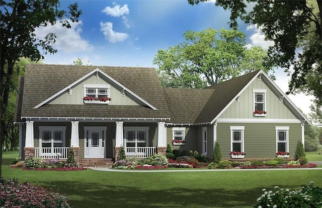 exterior space with a porch and a front lawn