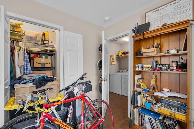 storage area with washer and dryer