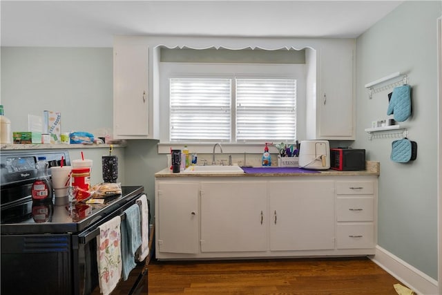 kitchen with white cabinetry, dark hardwood / wood-style flooring, and sink