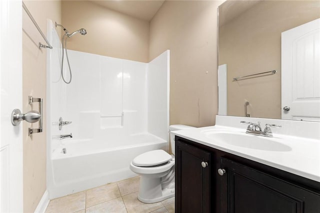 full bathroom featuring bathtub / shower combination, tile patterned floors, toilet, and vanity