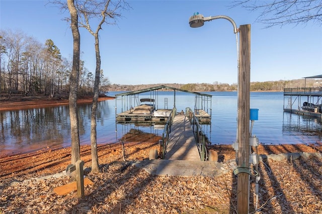 view of dock featuring a water view