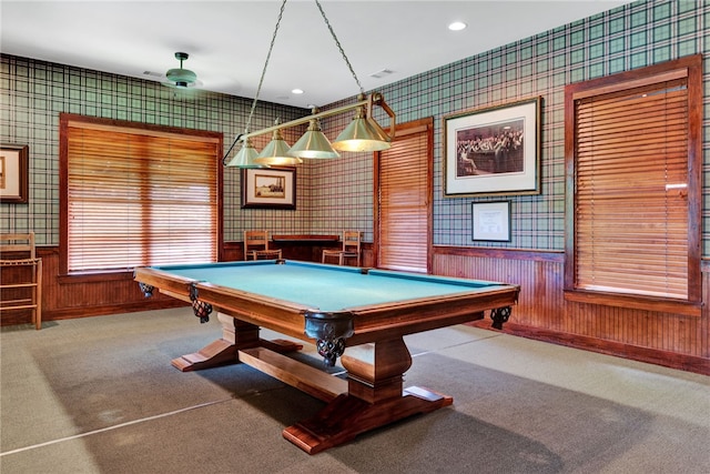 game room featuring billiards and carpet flooring