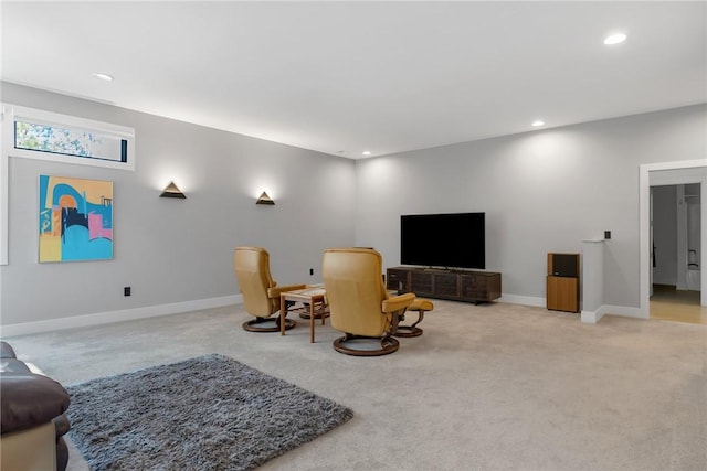 living room featuring light colored carpet