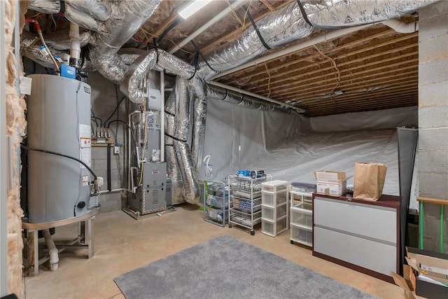 basement with water heater