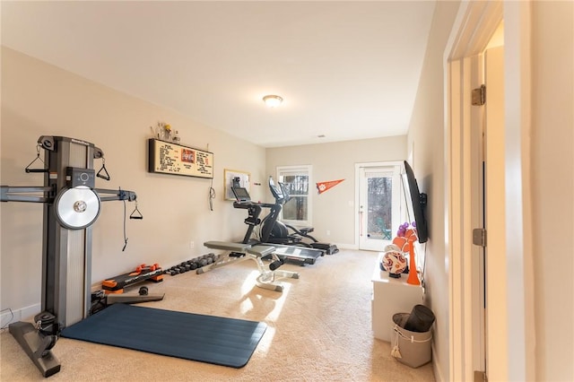 workout area with carpet flooring