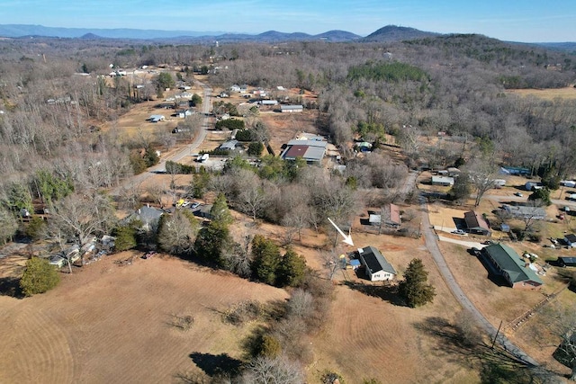 drone / aerial view featuring a mountain view