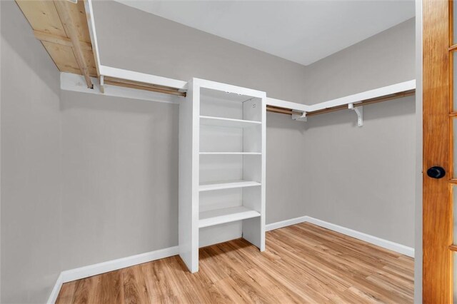 walk in closet with light wood-type flooring