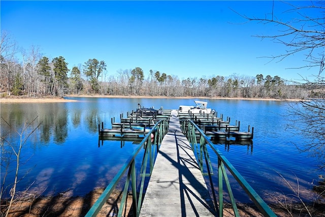 view of dock with a water view