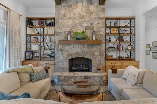 800 Mirror Lake Ct, Salem, SC 29676 - living room with crown molding and a fireplace