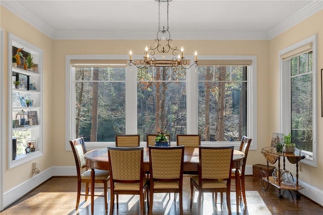 800 Mirror Lake Ct, Salem, SC 29676 - dining area featuring crown molding, wood-type flooring, and a chandelier