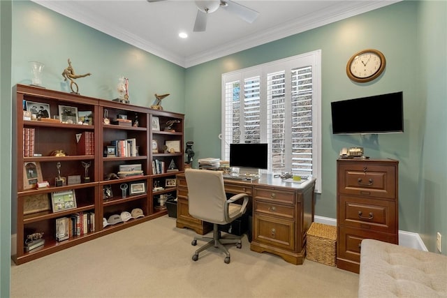 800 Mirror Lake Ct, Salem, SC 29676 - carpeted office space featuring ornamental molding and ceiling fan