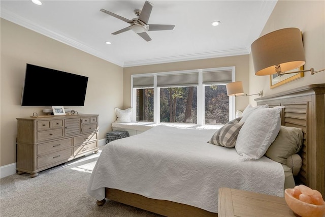 800 Mirror Lake Ct, Salem, SC 29676 - carpeted bedroom with ornamental molding, recessed lighting, and a ceiling fan