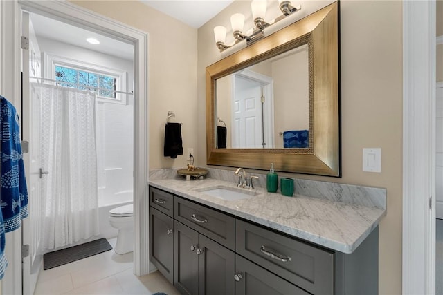 800 Mirror Lake Ct, Salem, SC 29676 - full bathroom with shower / bath combination with curtain, vanity, toilet, and tile patterned flooring