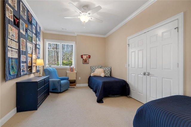 800 Mirror Lake Ct, Salem, SC 29676 - carpeted bedroom with crown molding, a closet, and ceiling fan