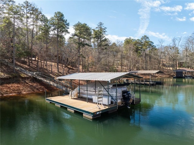 view of dock featuring a water view