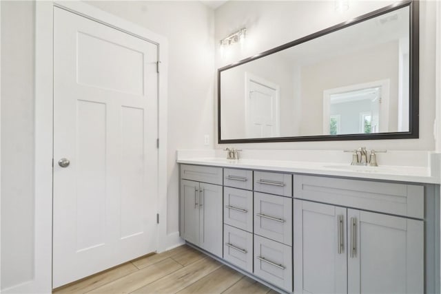 bathroom with vanity and hardwood / wood-style flooring