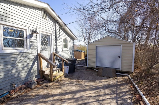 exterior space with a storage shed