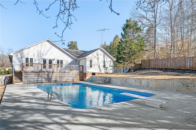 100 Echota Trl, Seneca, SC 29672 - view of swimming pool with a wooden deck, fence, a patio, a fenced in pool, and a diving board