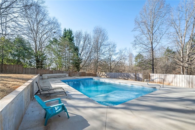 view of pool featuring a patio area, a fenced backyard, and a fenced in pool