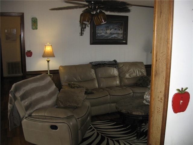 living room featuring ceiling fan