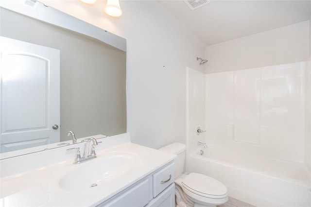 full bathroom featuring vanity, toilet, and washtub / shower combination