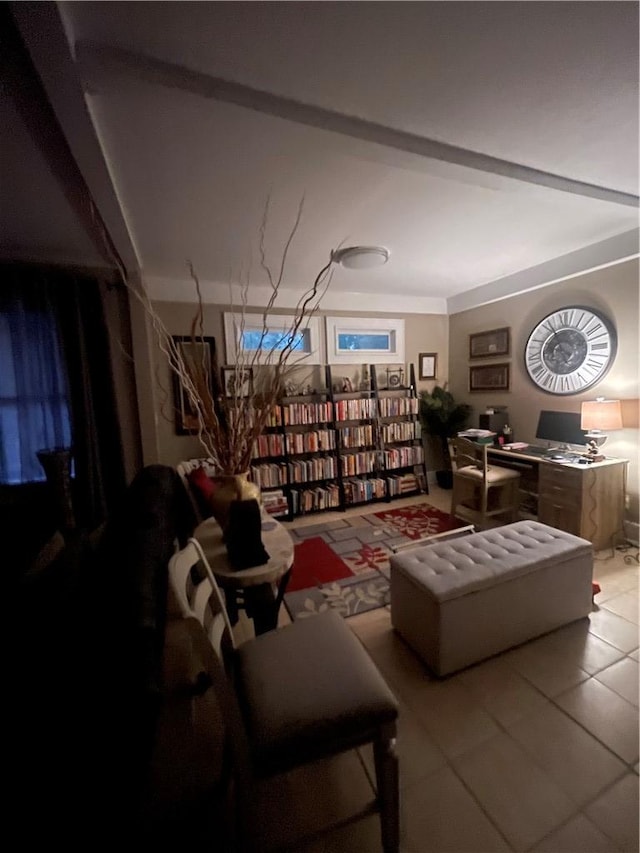 living area with light tile patterned flooring