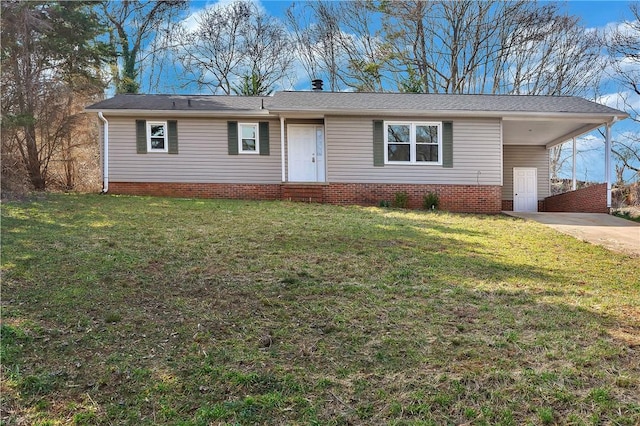 ranch-style house with a carport and a front yard