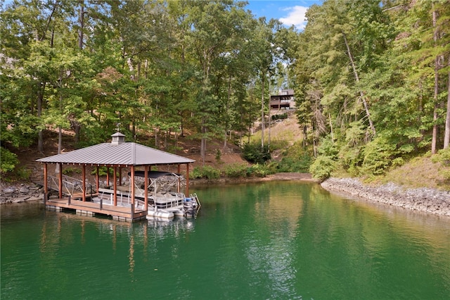 dock area featuring a water view