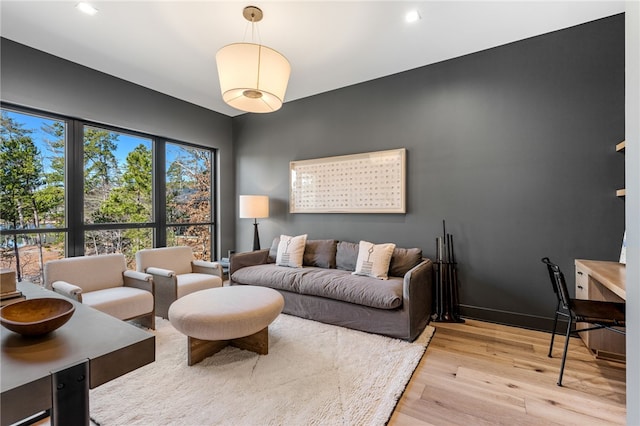 living room with light hardwood / wood-style floors