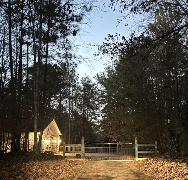 view of road featuring a gate and driveway