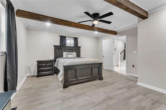 3 Wisteria Ln, Piedmont, SC 29673 - bedroom featuring crown molding, beam ceiling, light hardwood / wood-style floors, and ceiling fan