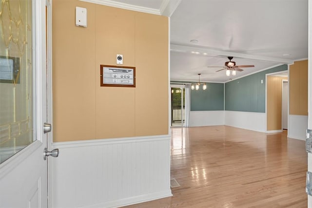 3301 Jones Chapel Rd, Honea Path, SC 29654 - spare room featuring ceiling fan, ornamental molding, and light hardwood / wood-style floors