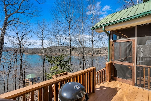 deck with a water view