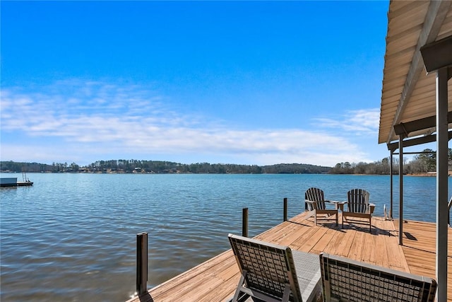 view of dock with a water view