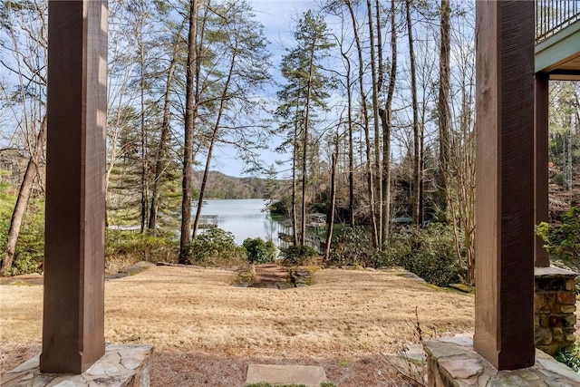 view of yard with a water view