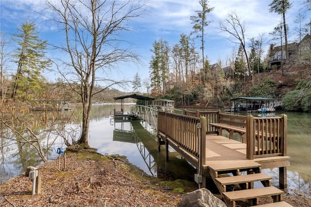 view of dock featuring a water view