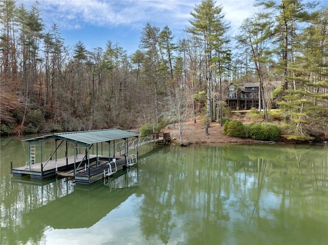 view of dock featuring a water view