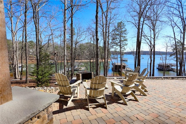 view of patio / terrace with a water view