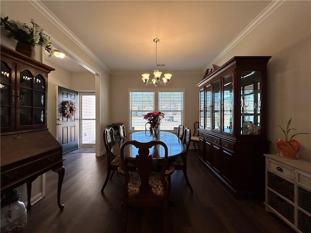413 Sonoma Ct, Seneca, SC 29678 - dining space featuring a chandelier, dark wood-style flooring, and ornamental molding