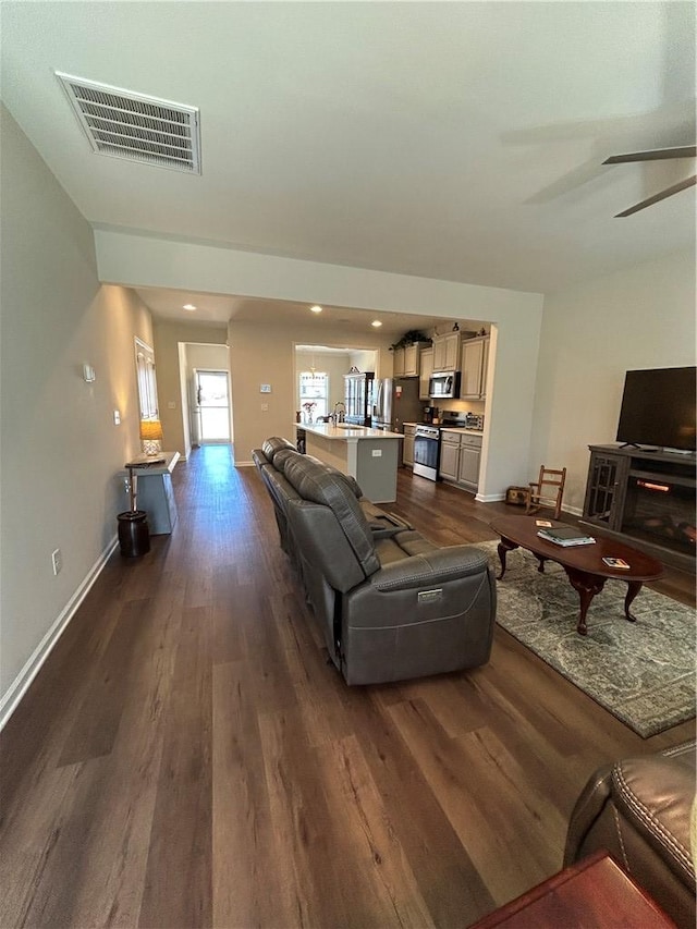 413 Sonoma Ct, Seneca, SC 29678 - living area with dark wood-style flooring, recessed lighting, and a ceiling fan