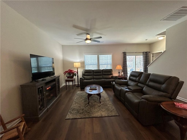 413 Sonoma Ct, Seneca, SC 29678 - living room featuring dark wood-style floors and ceiling fan