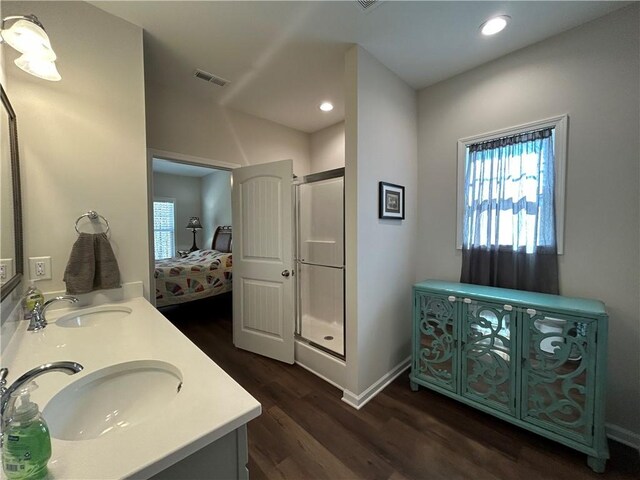 413 Sonoma Ct, Seneca, SC 29678 - full bathroom with a shower stall, ensuite bath, wood finished floors, double vanity, and recessed lighting