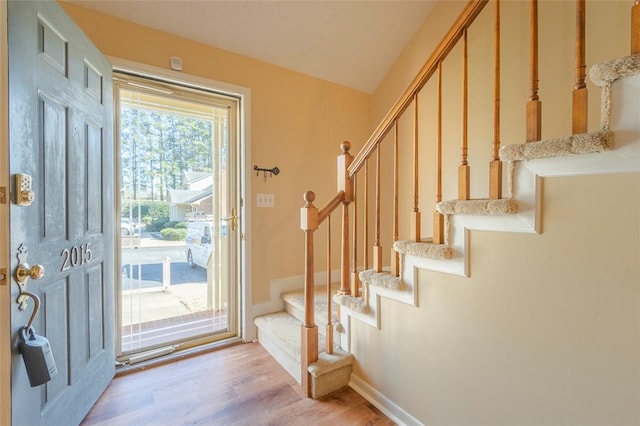 foyer with light wood-type flooring