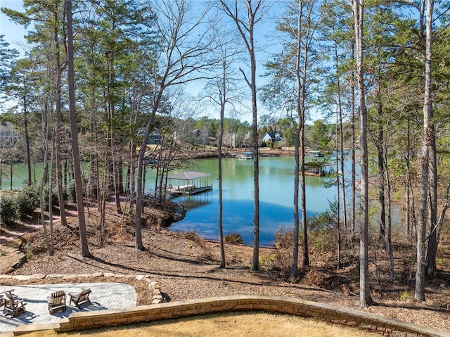 view of water feature with a boat dock