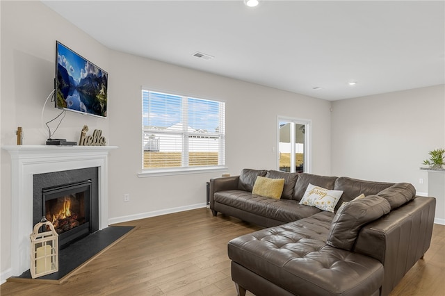 living room with hardwood / wood-style flooring