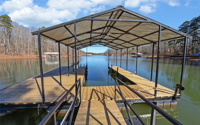 view of dock with a water view